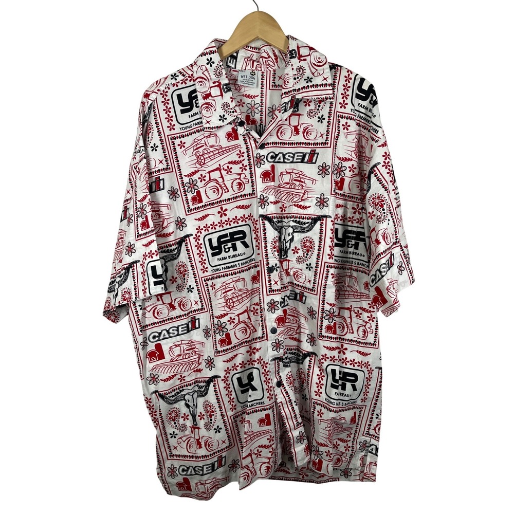 Wet Dog Case IH YF&R Farm Bureau Tractor Print Shirt XXL Red White Cotton Mens